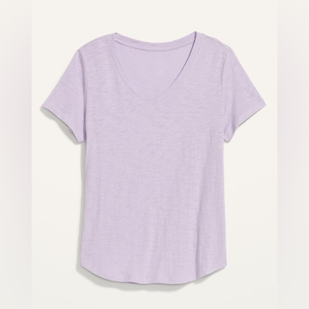 Old Navy EveryWear V-Neck Short Sleeve 100% Cotton Lavender Purple Medium NWT - Picture 2 of 6